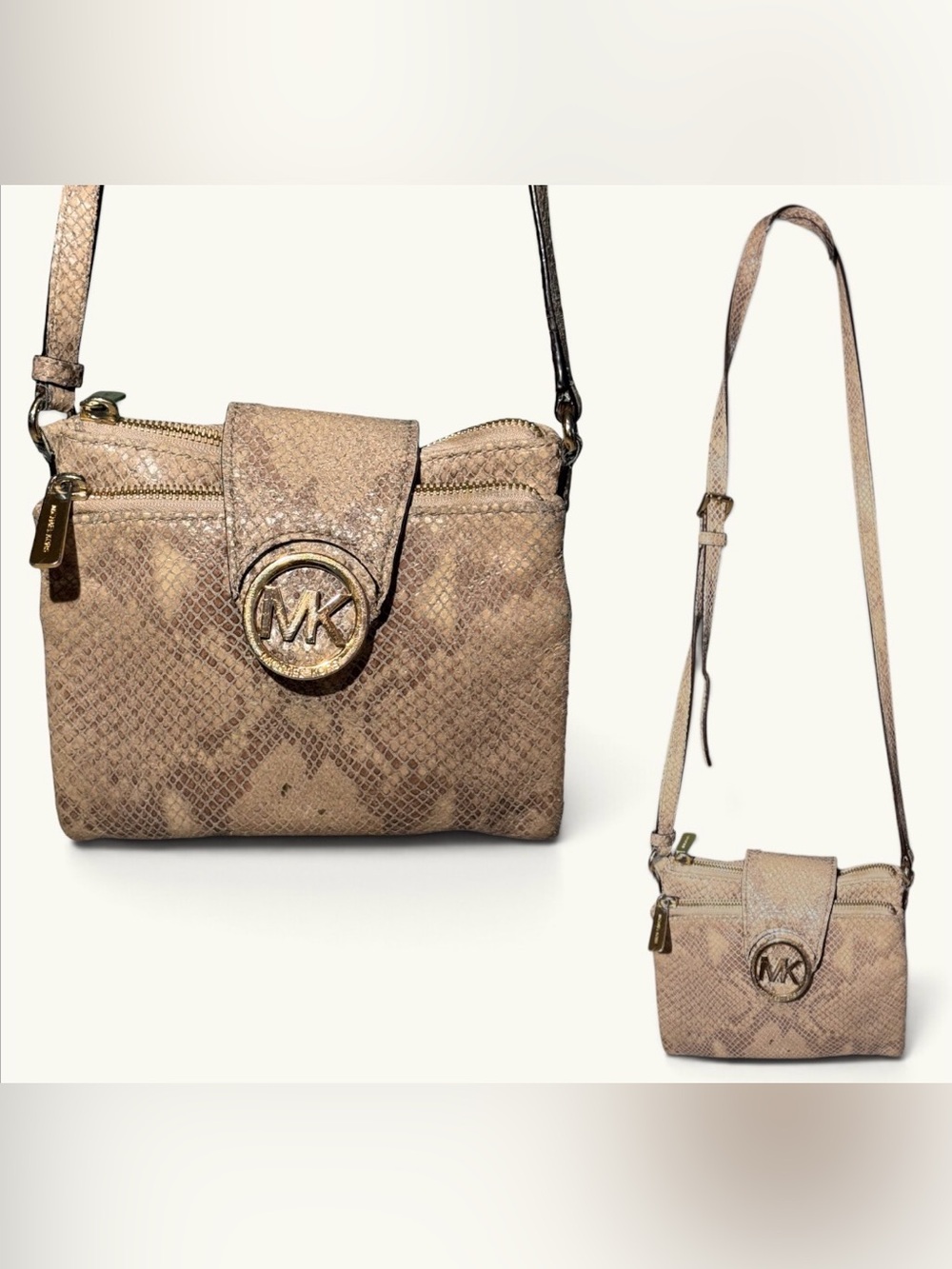 Michael Kors Jet Set Chain Top Zip Messenger Crossbody Tile Blue Leather Bag